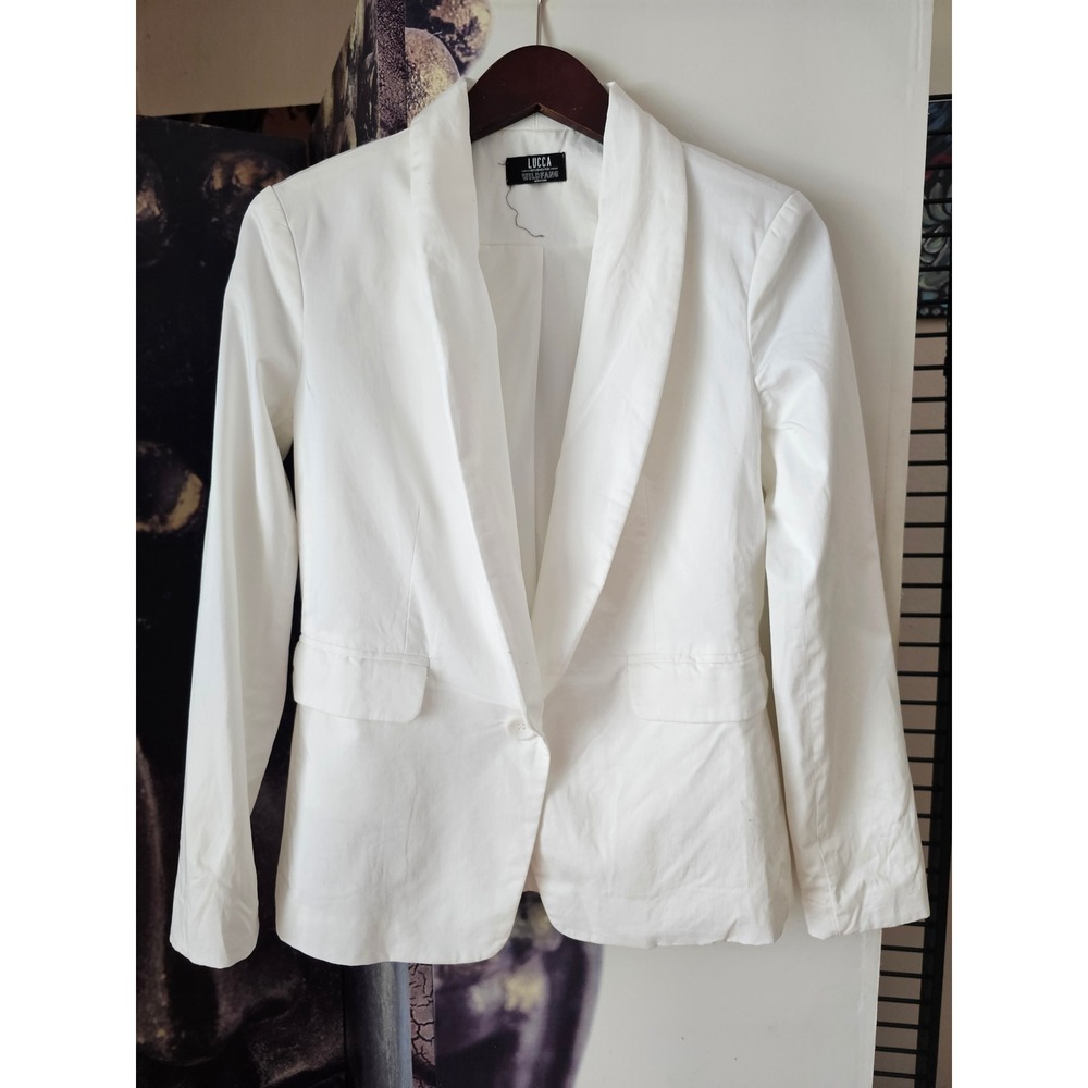 Lucca for Wildfang White Shawl Lapel Single Button Tailored Blazer Jacket